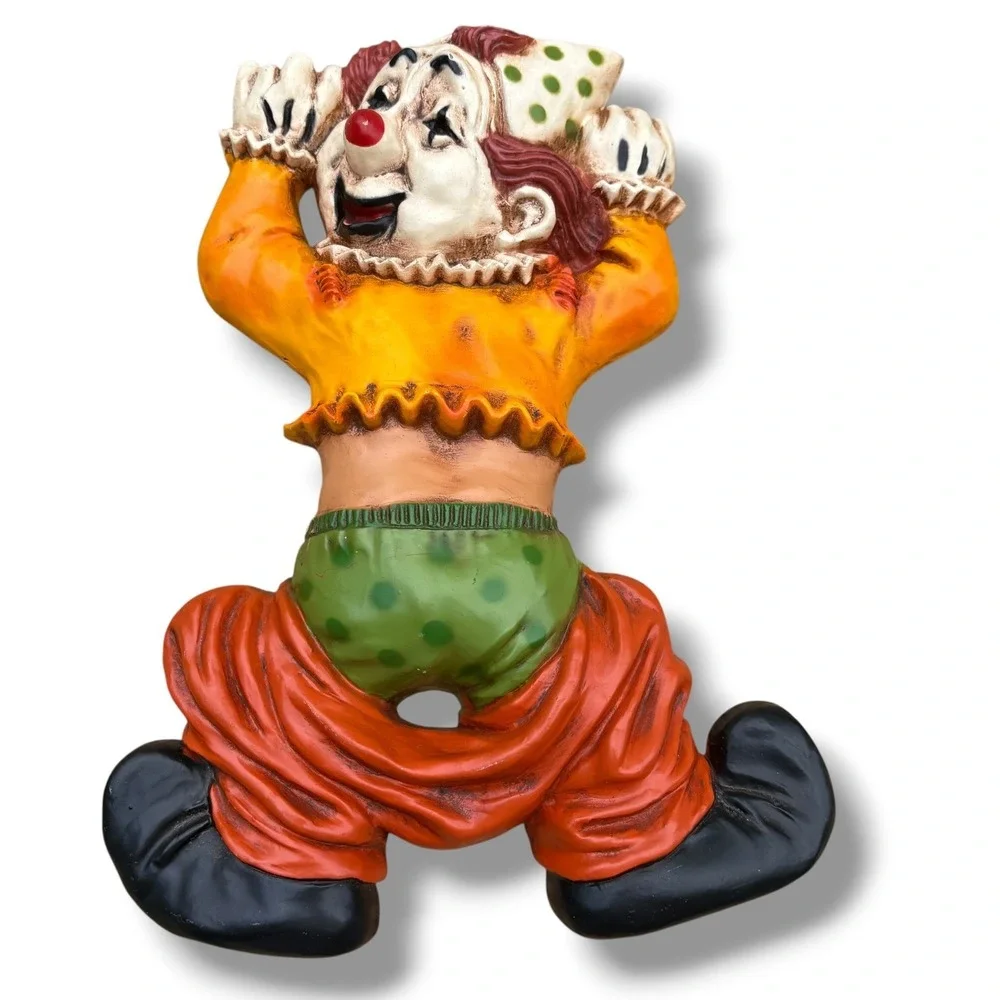 Vintage Homco Clown Wall Plaques Set of 2 Orange Green Plastic Circus Decor
